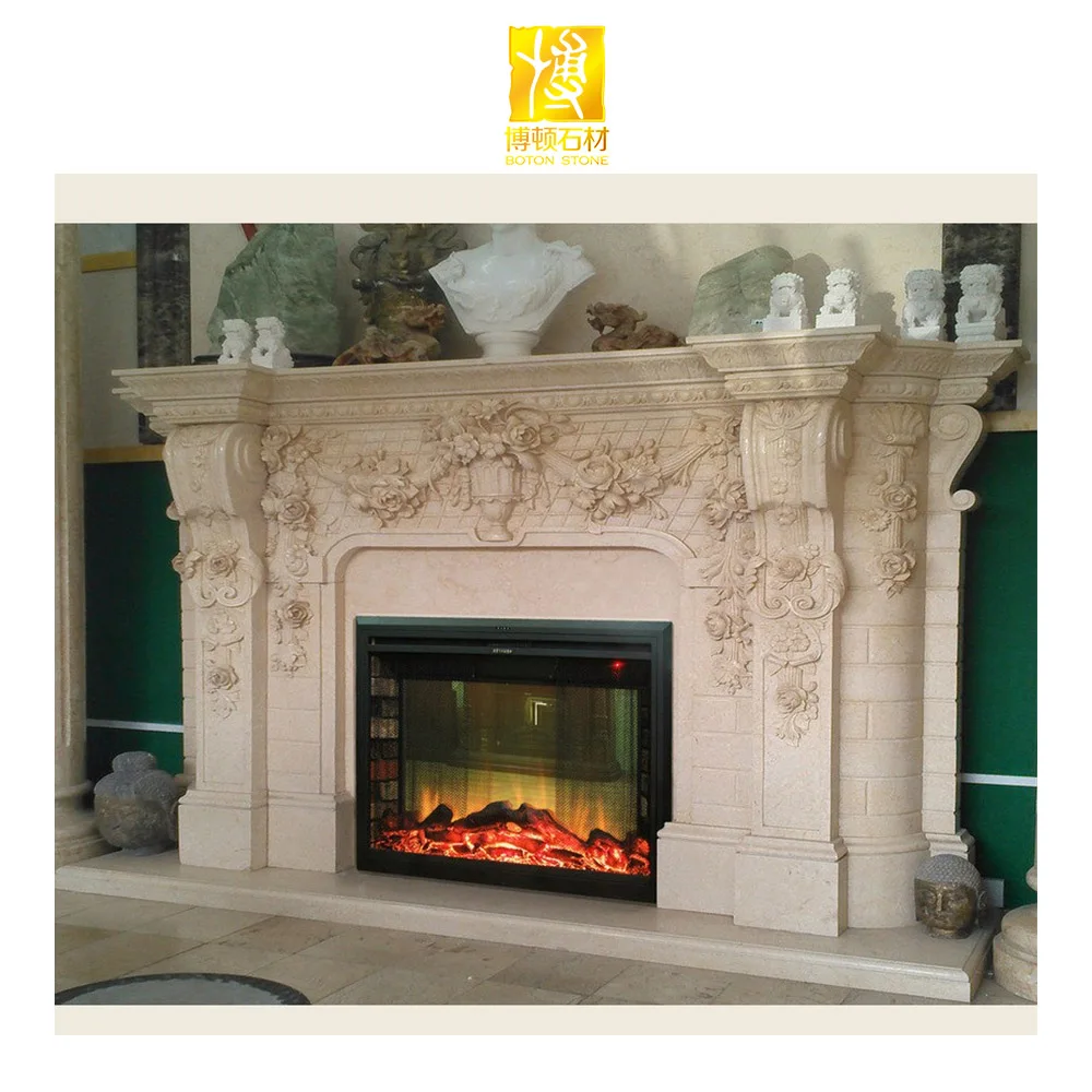 2021 BOTON STONE polished natural marble stone beige freestanding fireplace stove (60600524593)