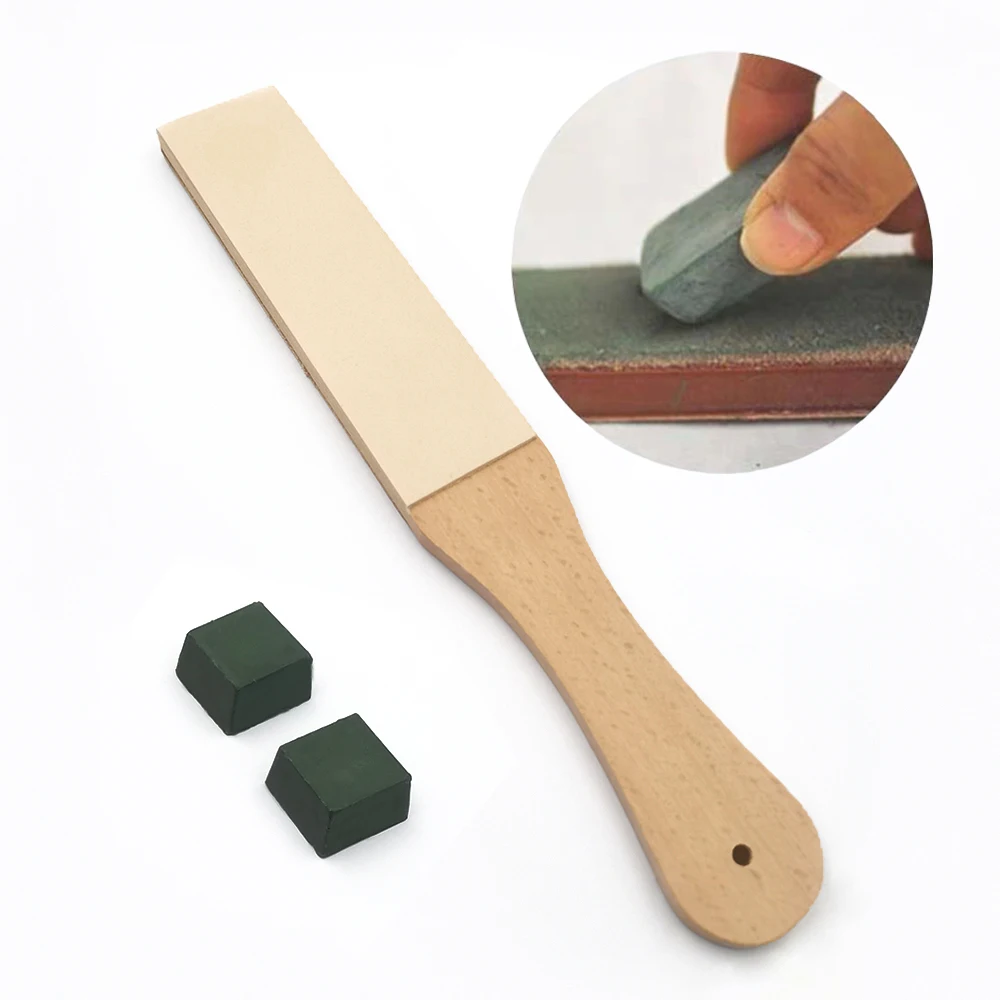 Leather craft Knife Sharpener Polishing Tool Wooden Handle Leather Sharpening Tools Strop Handmade Razors Polishing Board