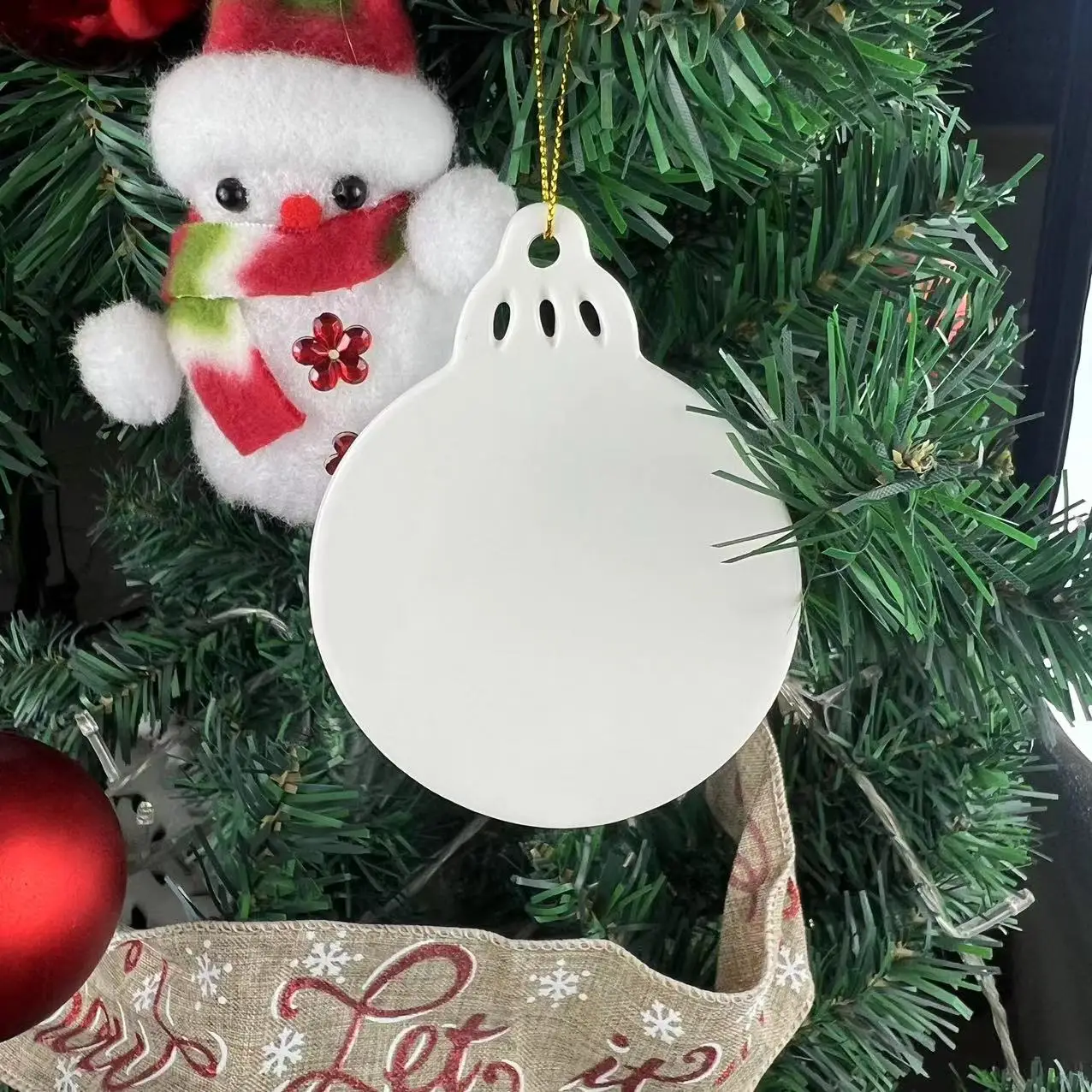 Wholesale Blank White Porcelain Pendant Custom Creative Christmas Ceramic Ornament Pendant