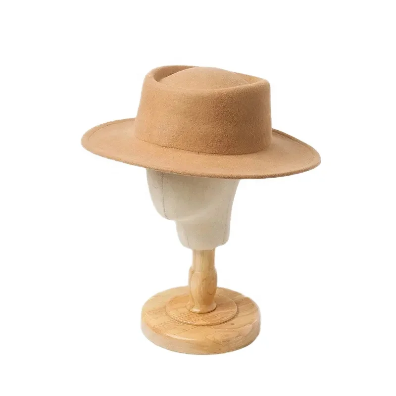 CUSTOM pork pie Solid Color high quality wide brim classic flat boater fedora woman men wool panama jazz felt hat