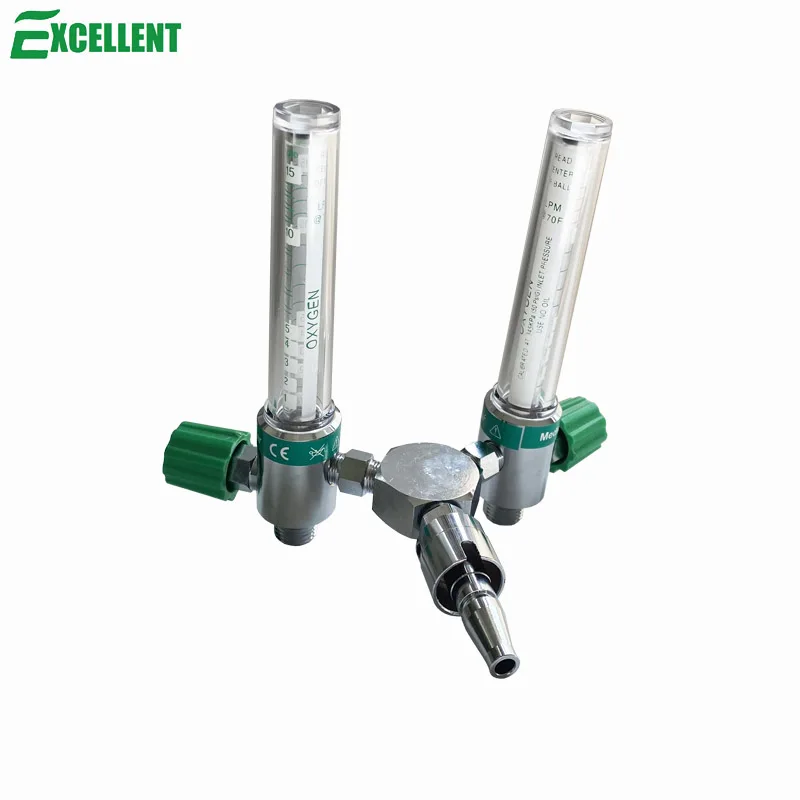 Double oxygen flowmeter for oxygen wall outlets, British standard, 0-15LPM, oxygen therapy products