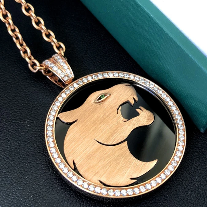 Wholesale Jewellery Luxury18K Solid Yellow Gold Brushed Natural Diamond Necklace for Men