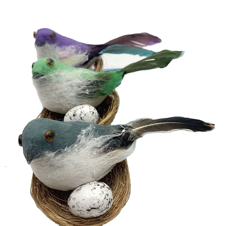 Artificial Polka Dot Feather Robin Bird Figures with Clips for Easter Craft Decoration