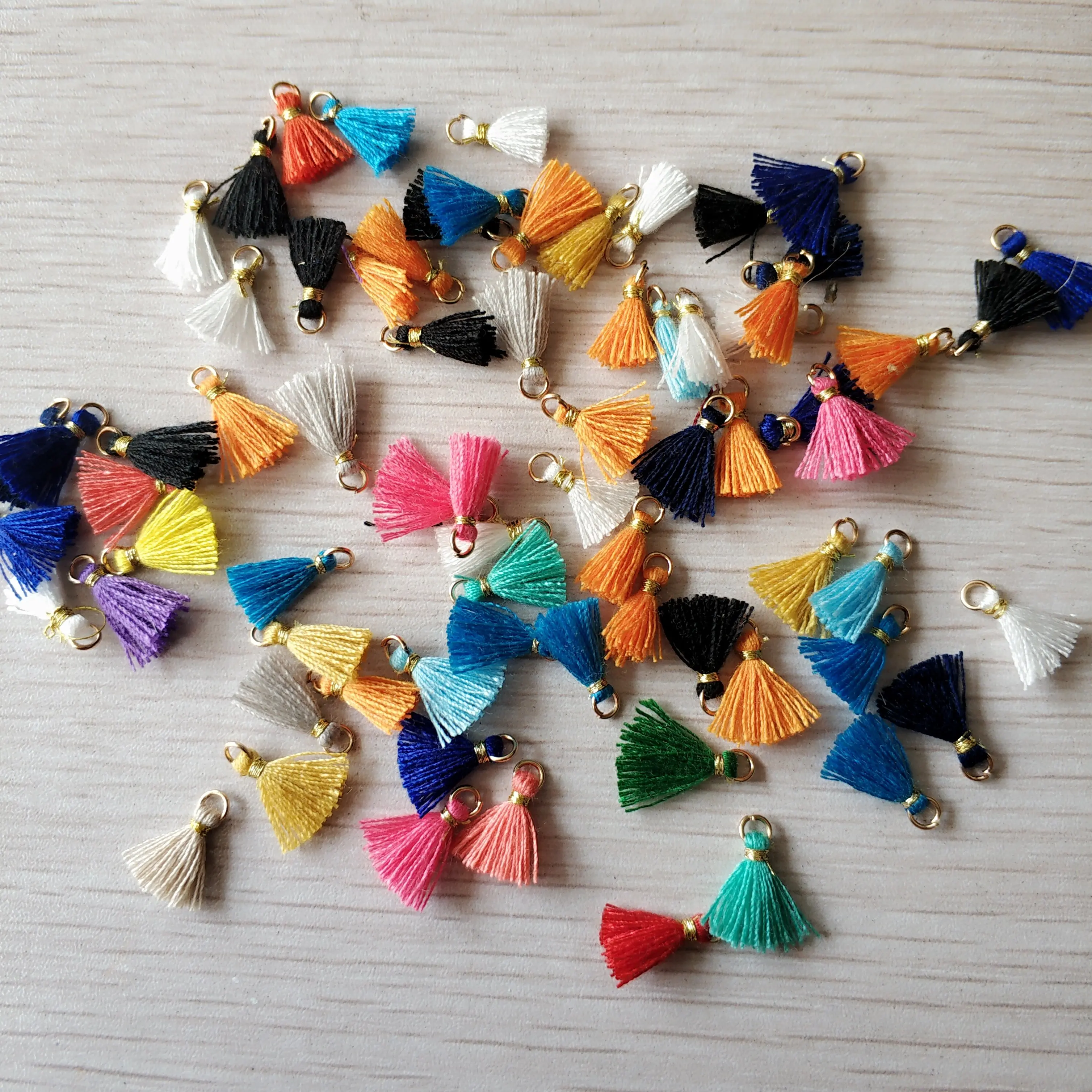 
Wholesale 1cm mini tassel colorful cotton tassel with ring for jewelry decorative 
