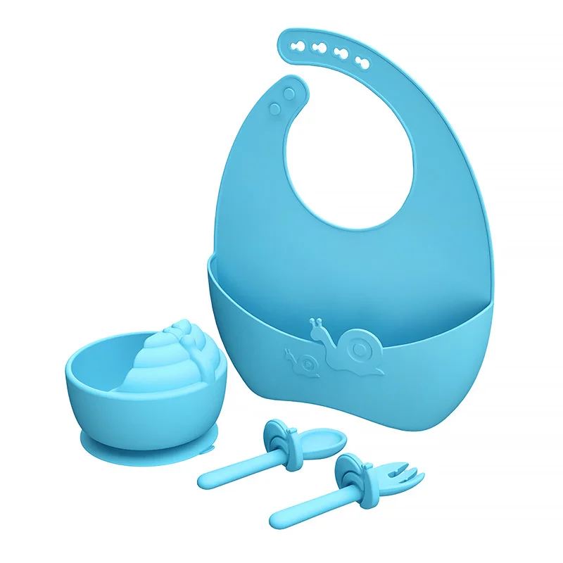Free Sample Snail Shape Bpa Free Soft Feeding Custom Pacifier Long Sleeved Kids Silicona Waterproof Bib Silicone Baby Bib