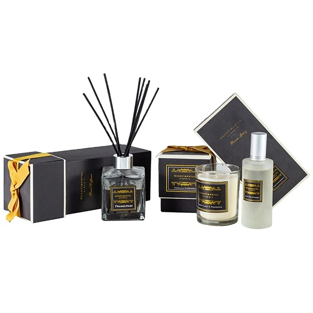 SmallOrders YH020 gift set reed diffuser luxury gift set scented soy customized glass jar candle + glass bottle reed diffuser