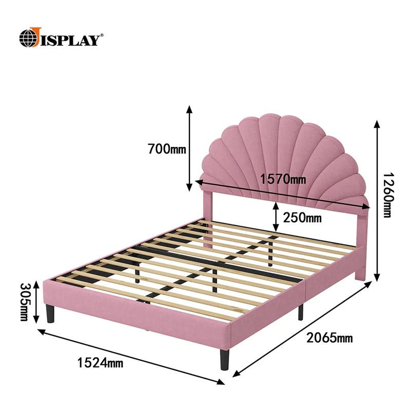 Customized high quality king double size upholstered bed double bed frame with pink Headboard