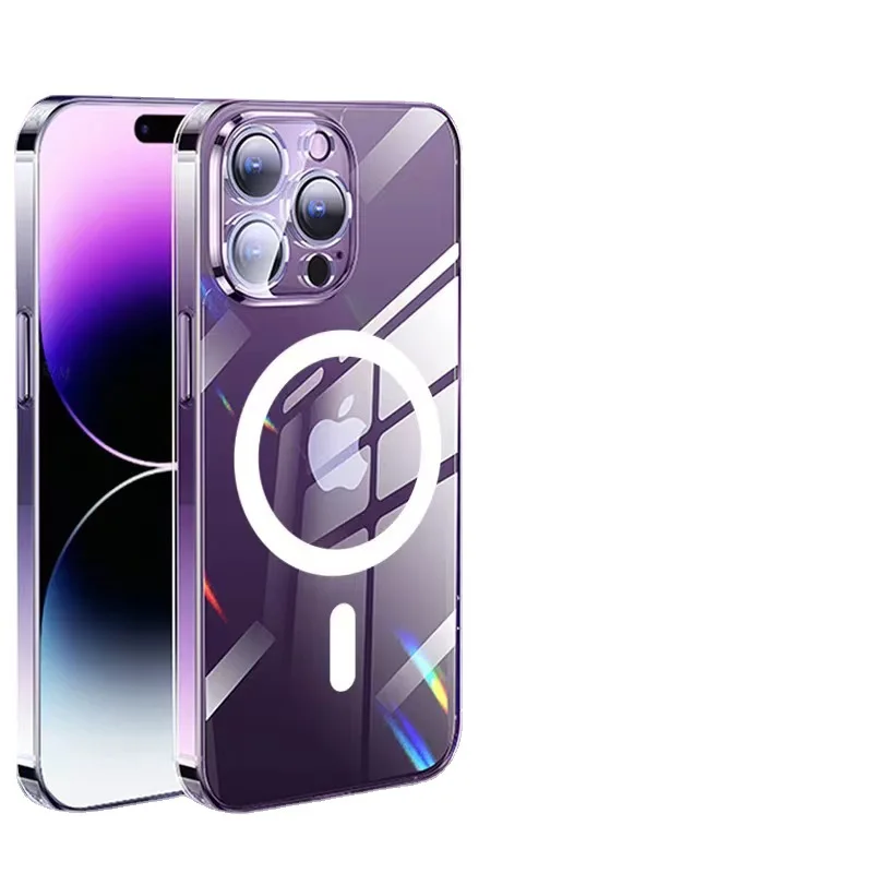 Оригинальный ультра прозрачный TPU + PC Магнитный круг чехол для iPhone 14 13 12 11 Pro Max Мини XS XR 7 8 Plus SE жесткий