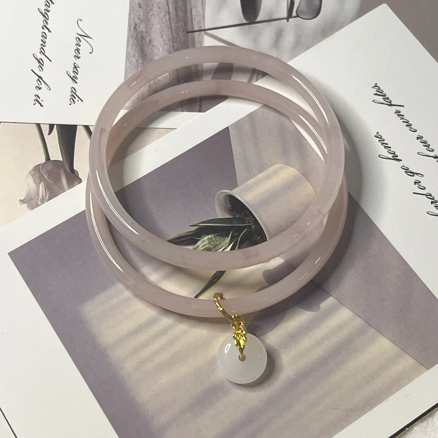 Chinese Style Gradient Color Imitation jade Bangle Simple Design Ruyi Charm Cuff Bracelet chalcedony Glaze bracelet for Women