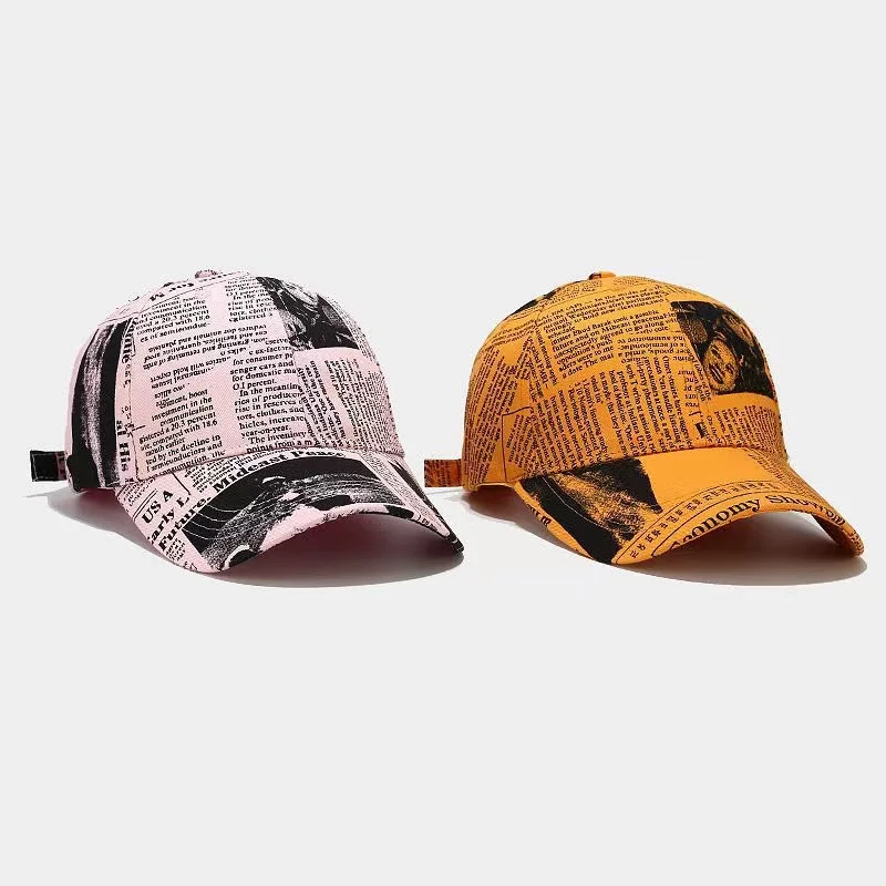 ins hat spring and summer college retro personality newspaper pattern baseball cap.gorras