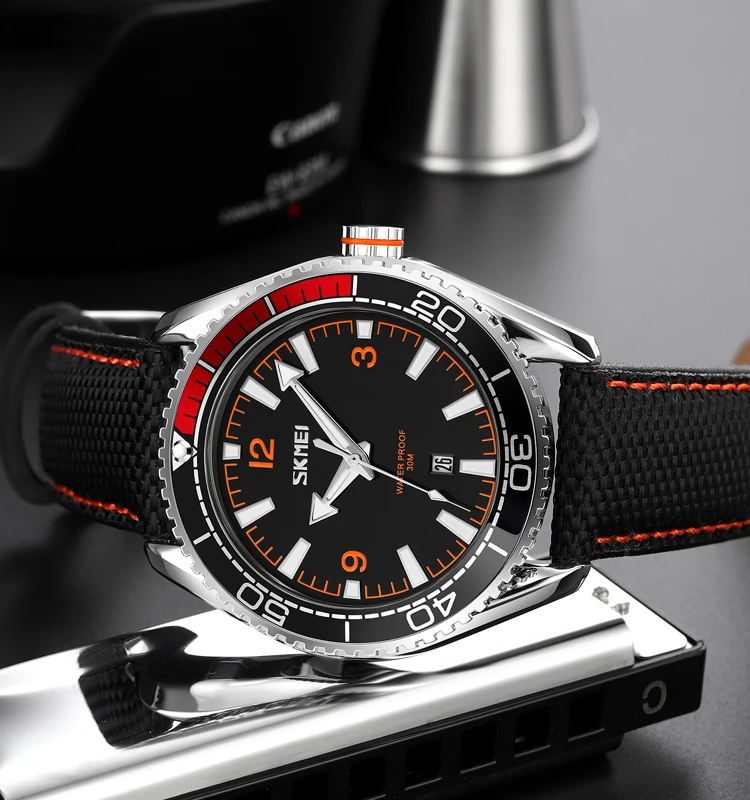 2022 luxury skmei 9291 business quartz movement watch band leather black casual watches for men