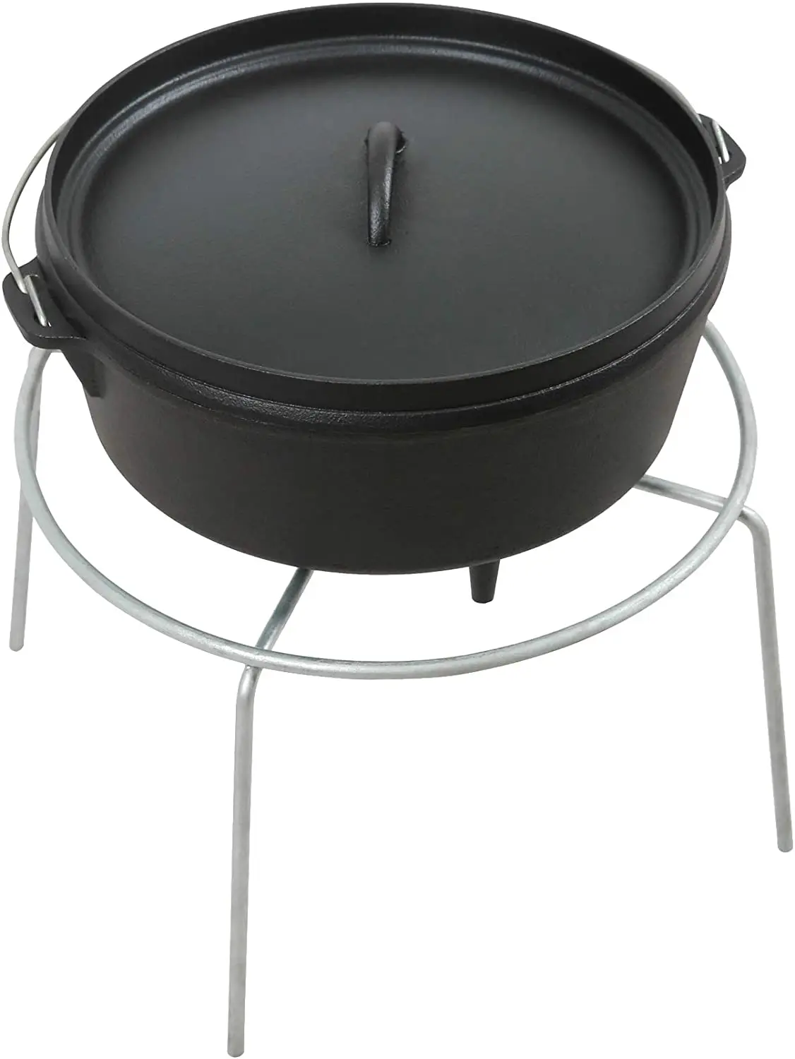 Dutch Oven Set with Tripod Stand  Dutch Oven 5.5 L Cast Iron Pan Stainless Steel Grill and Saucer