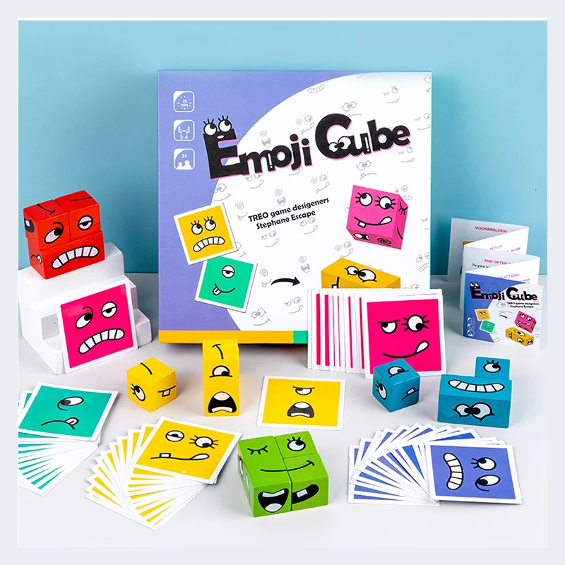 Wooden face change cube 3D puzzle solid geometry puzzle in box educational toys for kids