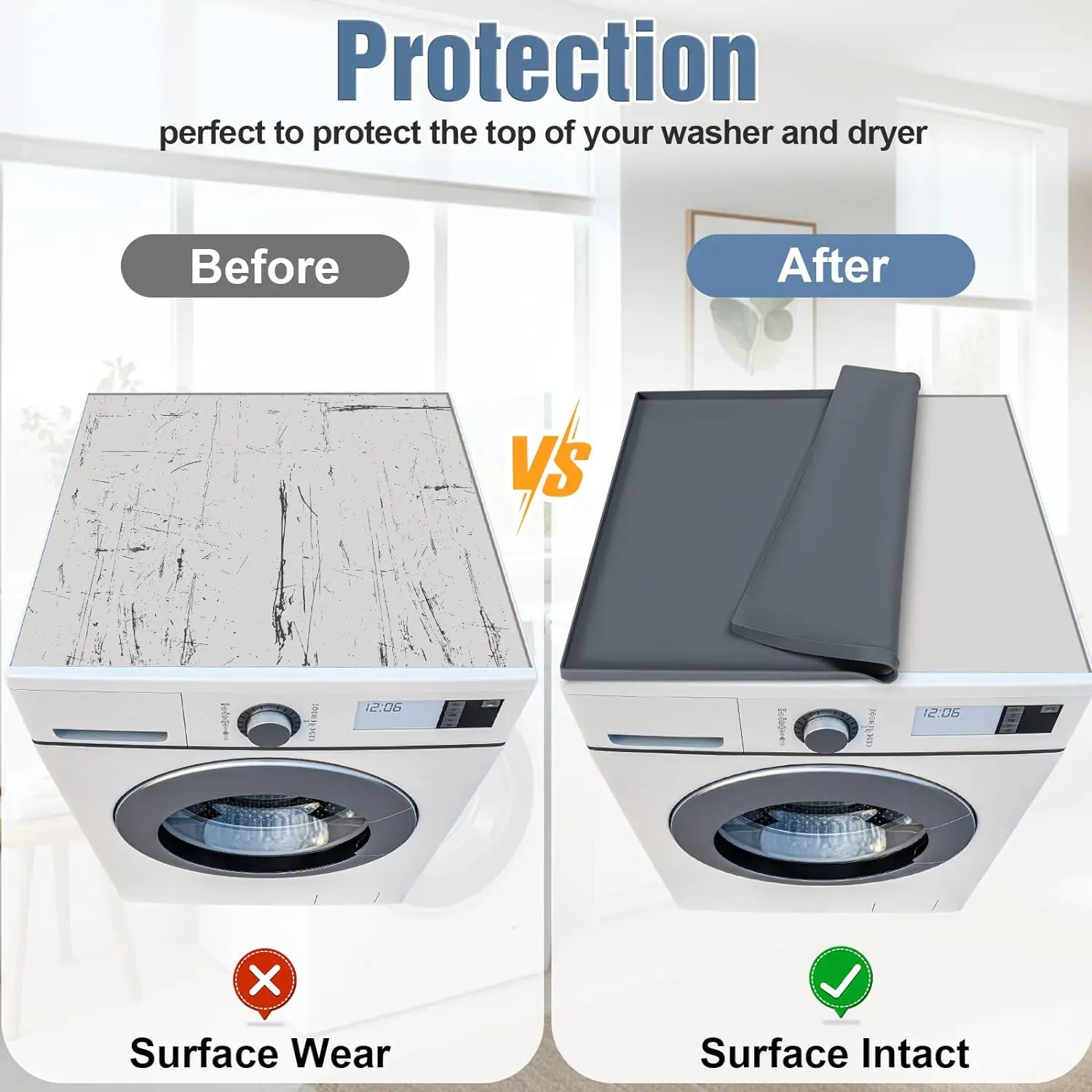 Top Protector Non-Slip Waterproof Rectangle Silicone Washing Machine Cover Dryer Rubber Mat Laundry