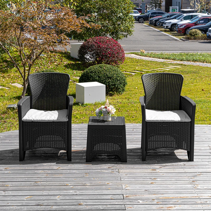 Outdoor furniture garden restaurant plastic rattan wicker chair foldable sofa chair with table