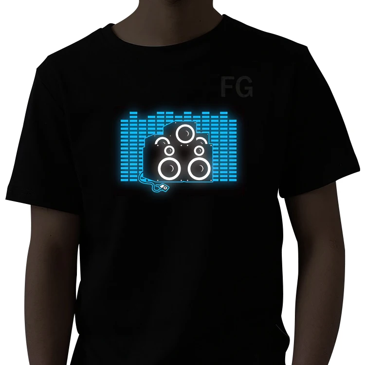 Sound Activated LED Tshirt Light Up EL Equalizer Music T-Shirt Man for Rock Disco Party