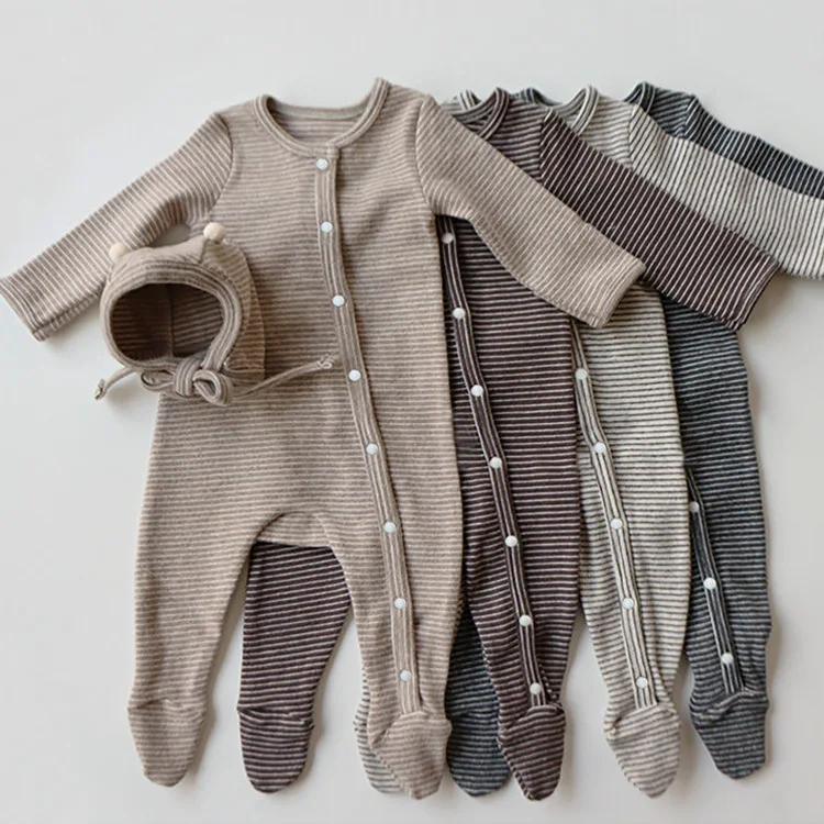 
 New High quality Infant Sleeper Newborn Baby Clothes Knit Cotton Baby Onesie Rompers Stripe Kids Jumpsuits  