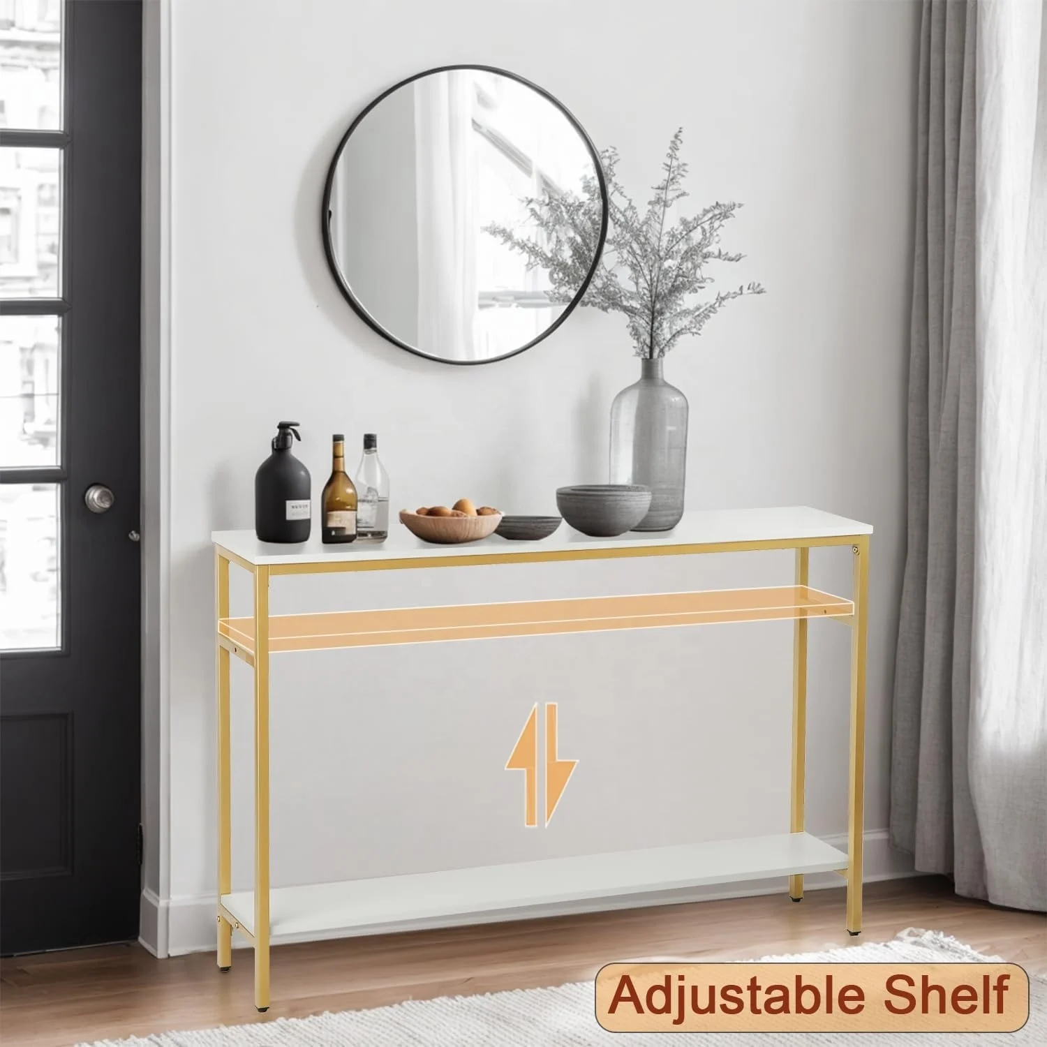 Narrow Console Table 47 Inch Sofa Table With Adjustable Shelf 2-Tier Long Skinny Table For Hallway Entryway Living Room