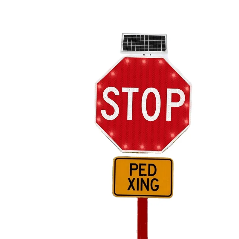 Factory price hot sale solar traffic road power warning stop signs with led lighting traffic signs