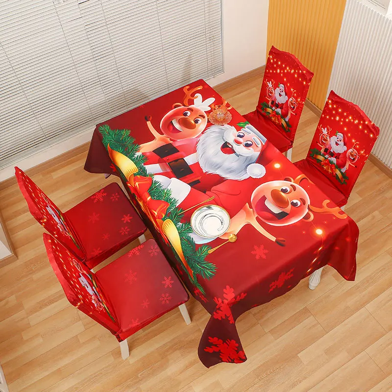 Christmas Decorations Christmas Chair Santa Tablecloth Oil-Proof and Waterproof Covers Christmas Tablecloth Chair Cover Set