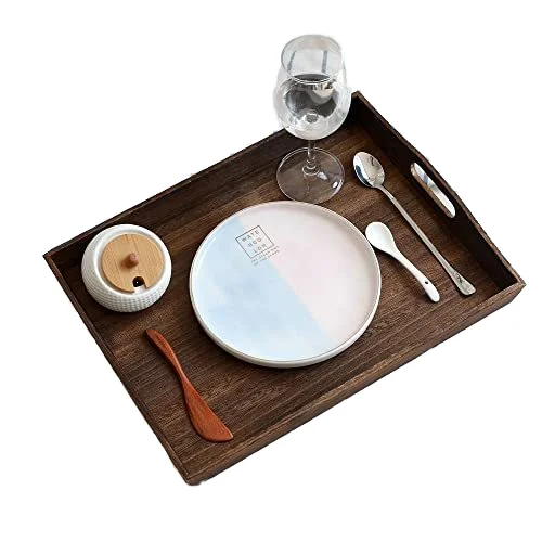 Черный прямоугольный лаковый деревянный поднос для хранения чая дешевый декоративный кухонный закусок