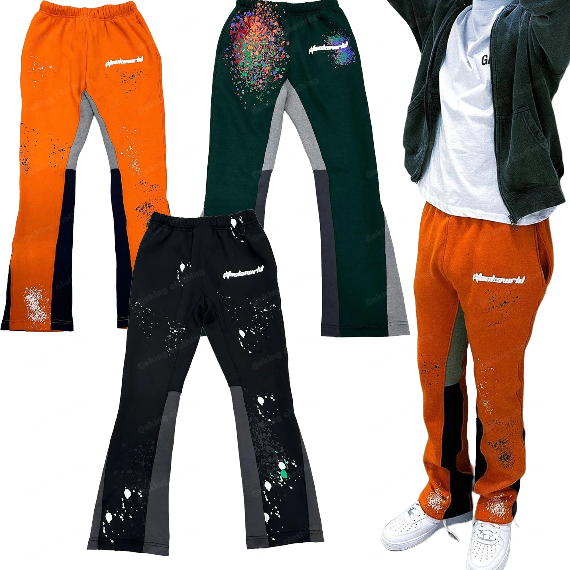 Заказной облегающий комплект для бега тяжелая одежда с боковой панелью мужские тяжелые хлопковые брюки-клеш высокого качества