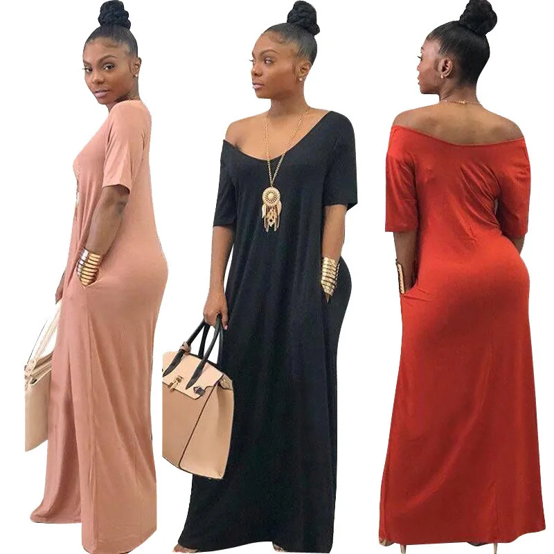 
2021 Dresses Summer Casual Dresses Ladies Women Clothing Loose Summer Maxi Long Dress With Pockets 