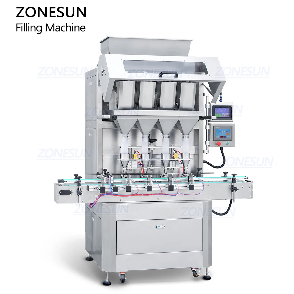 ZONESUN ZS-GW5 Automatic 4 Heads Nuts Beans Grain Granule Particle Bottles Weighing Filling Machine