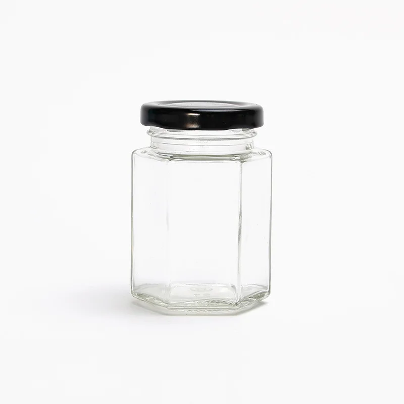 Wholesale Clear Custom Logo Hexagon Honey Glass Storage Jar with Wooden Lid And Dipper