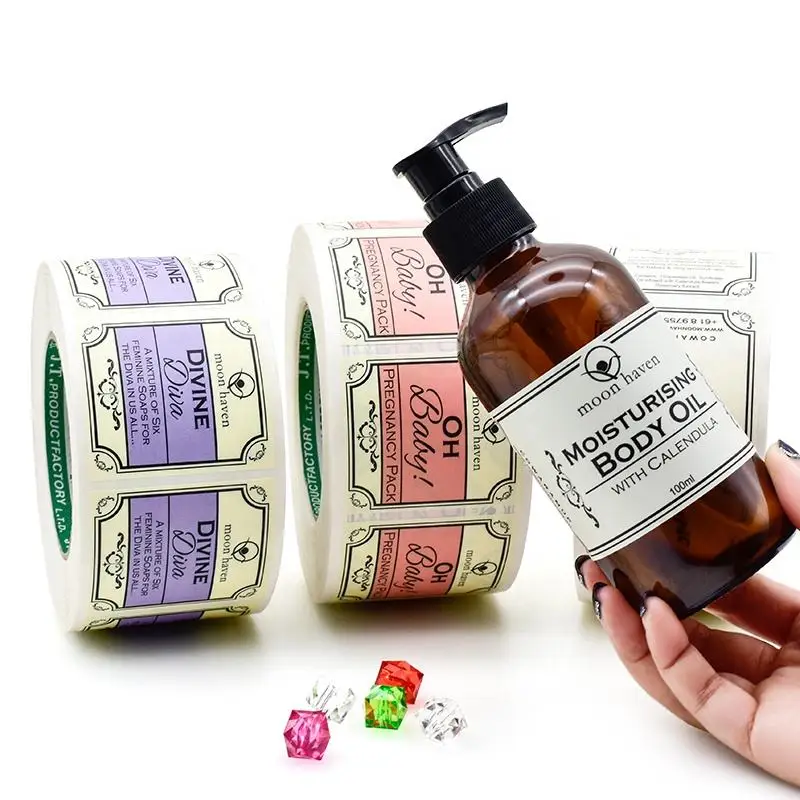 Custom Printed cosmetic Logo Sticker waterproof Self Adhesive Vinyl Roll bottle packaging Label custom stickers