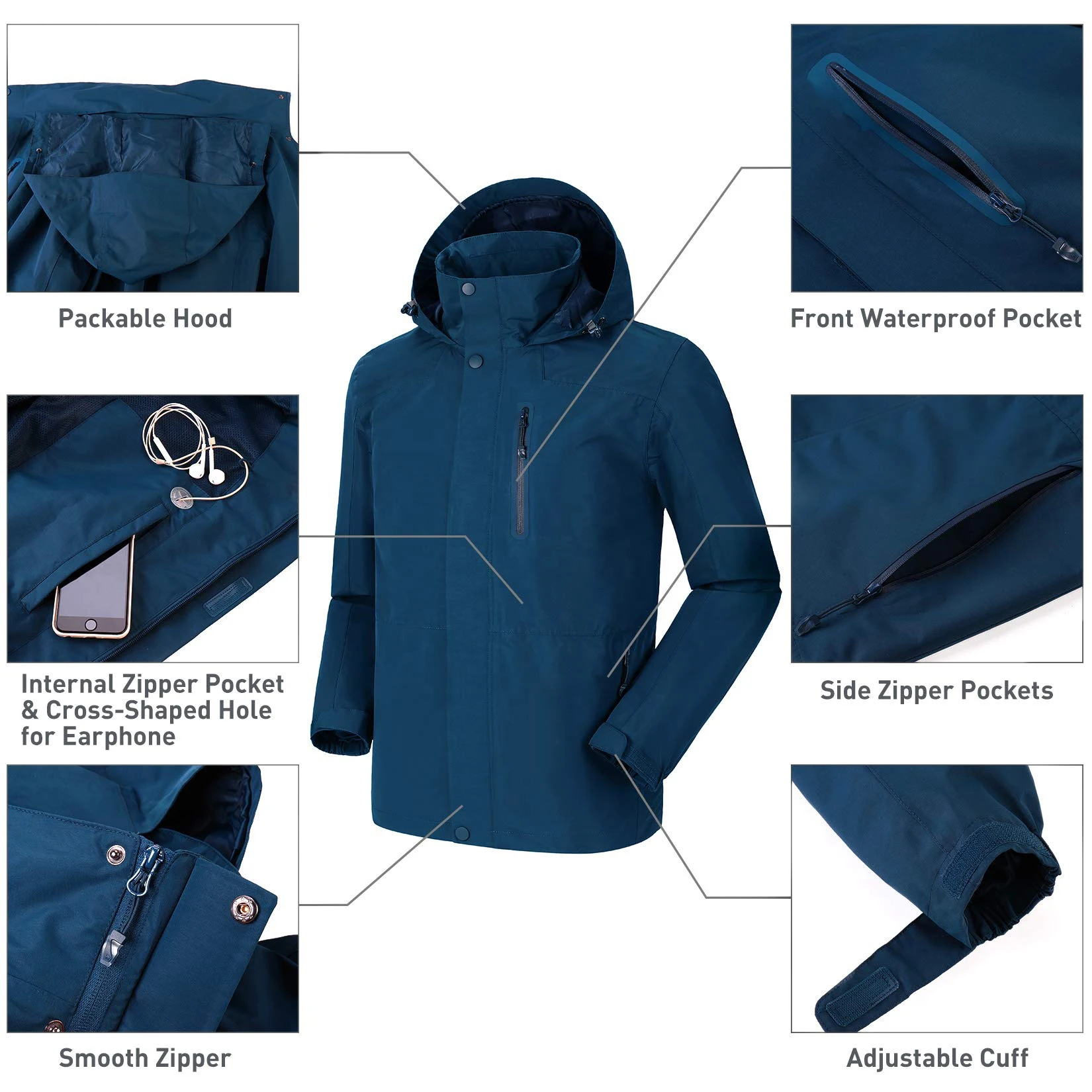 2022 Wholesale Popular Climbing Camping Running Jacket Wear Button Hooded Outdoor Jacket Waterproof Outdoor Jacket for Men