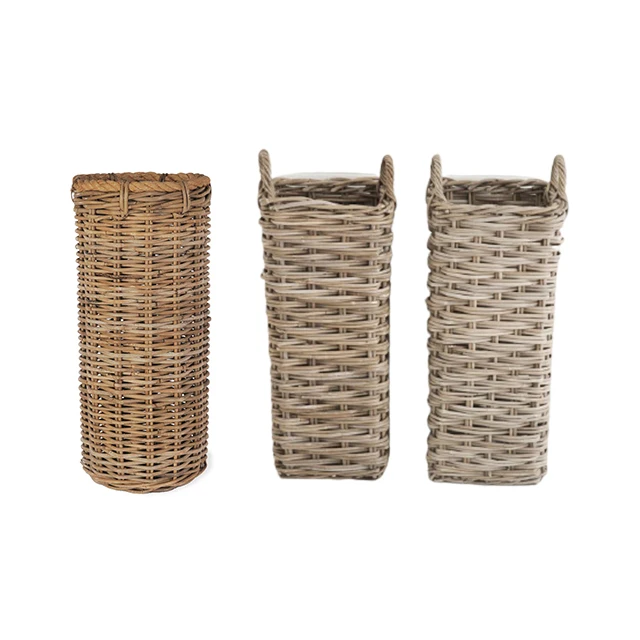 Good Quality Factory Directly Canne Basket Wood Umbrella Bucket Indoor Holder Buff Rattan Umbrella Stand
