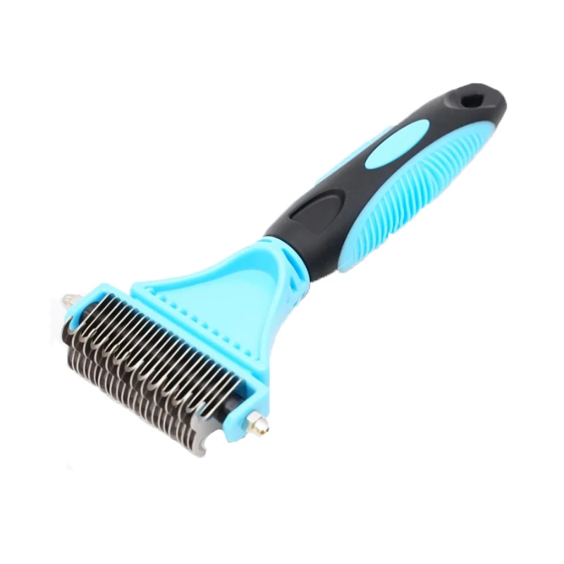 Pet Grooming Brush Double-Sided Blade Knot Comb Dog Knot Cat Hair Dematting and Deshedding Grooming Comb Rake Brush Tool