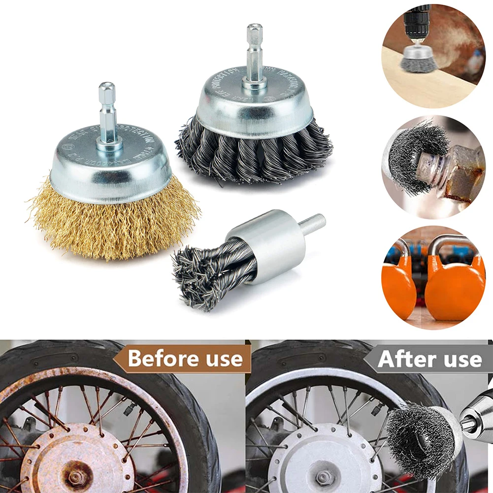 PEX Steel Wire Wheel Brush Rotary Tool Metal Cup Brush Rust Removal Polishing Grinding Drill