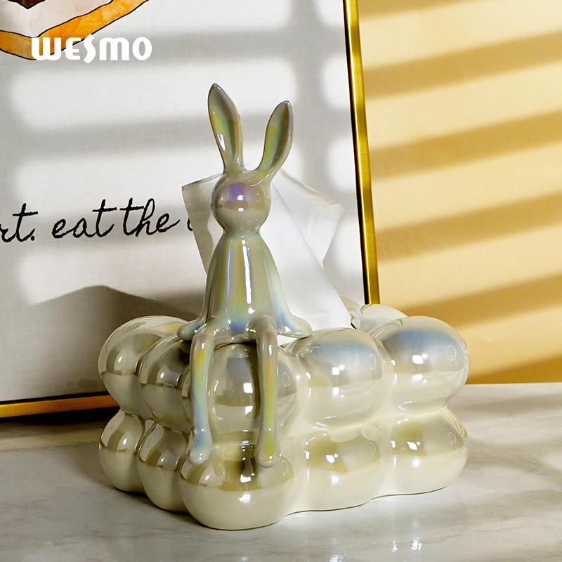 Art ceramic sitting Brilliant white rabbit decoration rabbit young luxury home bedroom living room desktop decoration