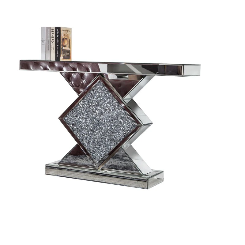 
Diamond accent Mirrored Broken crystal Console Table Furniture 
