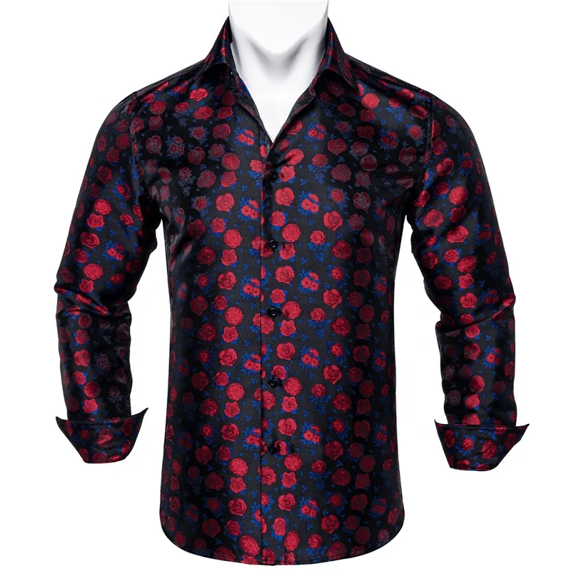 2023 Mens Casual Luxury Print  Brand Dress Shirts Paisley Jacquard Slim Shirt Party Wedding Club Red Social Shirt