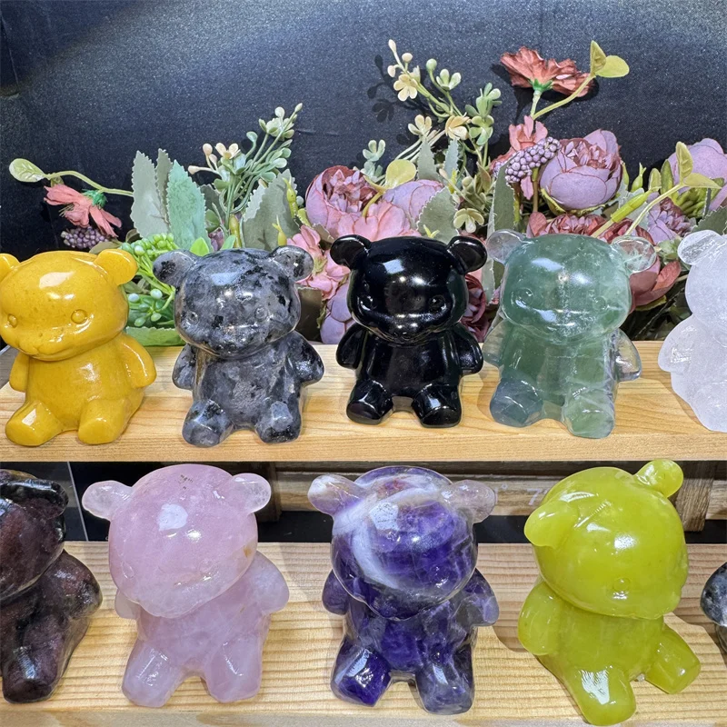 High Quality mix-material Natural craft Crystal  Carving mixed cute bear for gifts