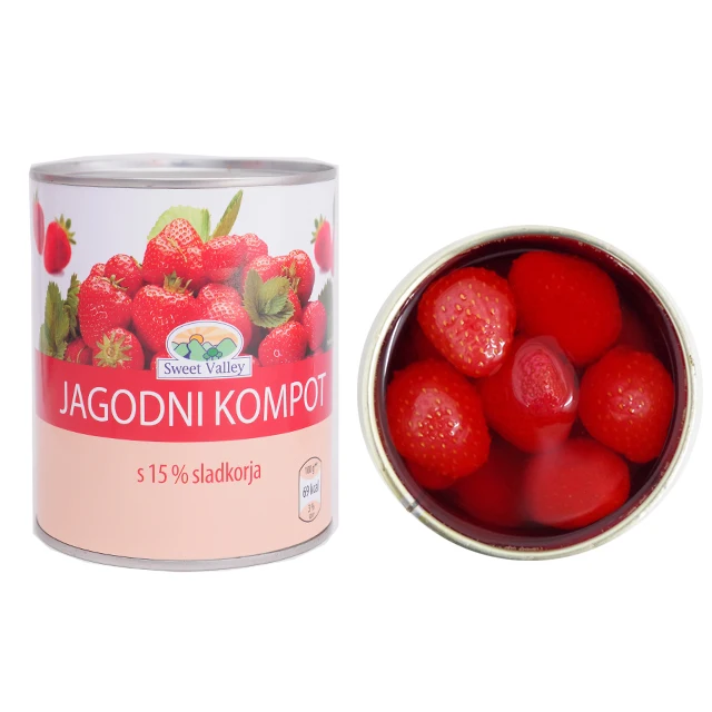 High quality canned and tinned fruit strawberry product glass jar package