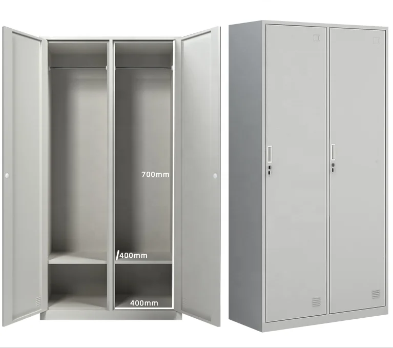 Hanging clothes storage cabinet 2 door steel locker wardrobe with mirror