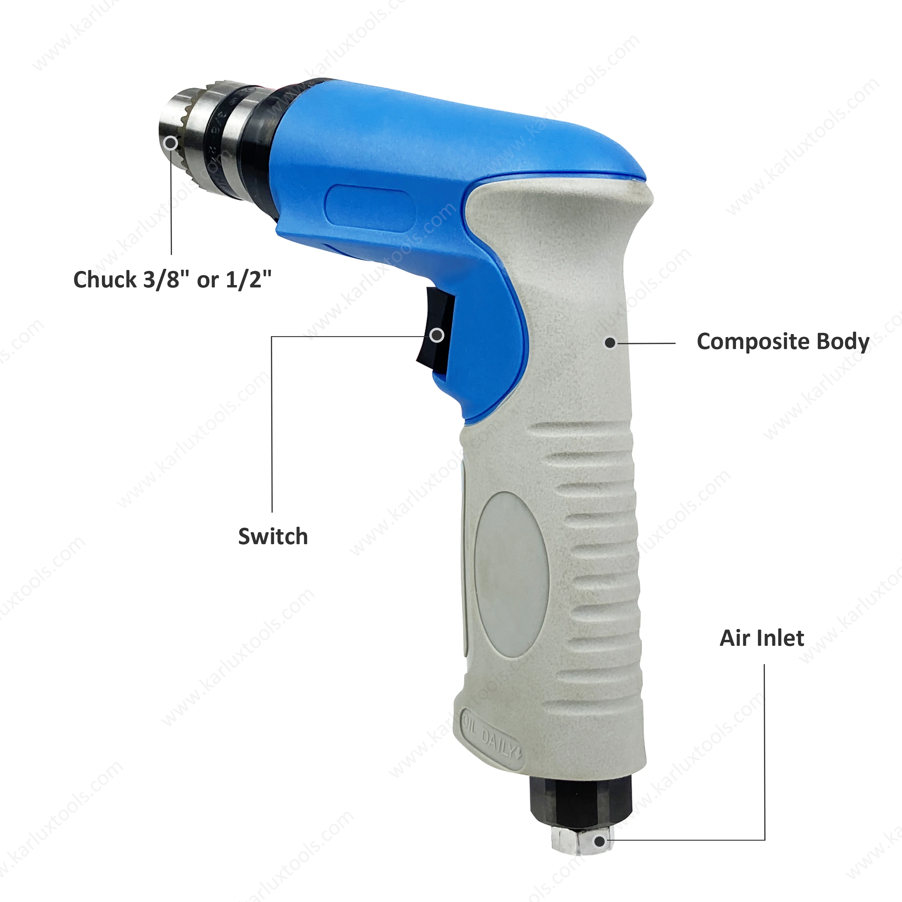 20,000Rpm 1.0Hp Ultra-Low Noise Industrial Non-Reversible Pistol Pneumatic Drill Air Drill With Chuck 3/8'