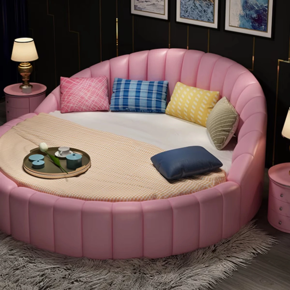 Modern Minimalist Luxury Leather Bed Double Queen Size for Master Bedroom for Home Hotel Wood Frame Elegant Wedding Bed Couples