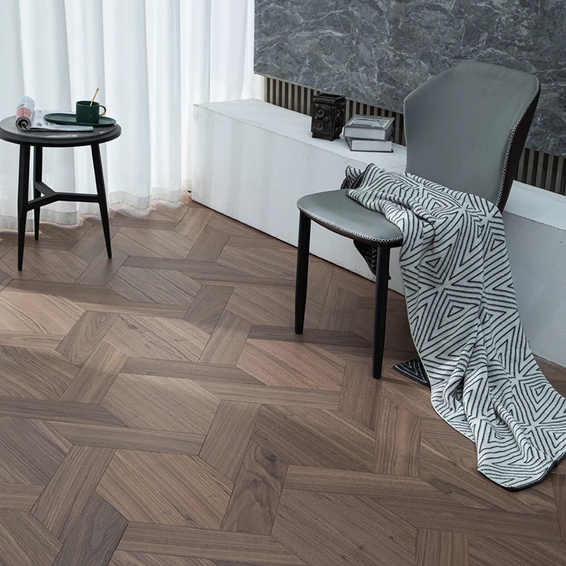 American Walnut Hexagon Woven Design Patterned Parquet Ladder Shaped Wood Flooring