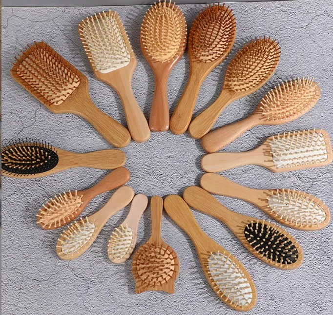 Bamboo Paddle Hair Brush comb Bamboo Bristles Detangling Hairbrush for Massaging Scalp