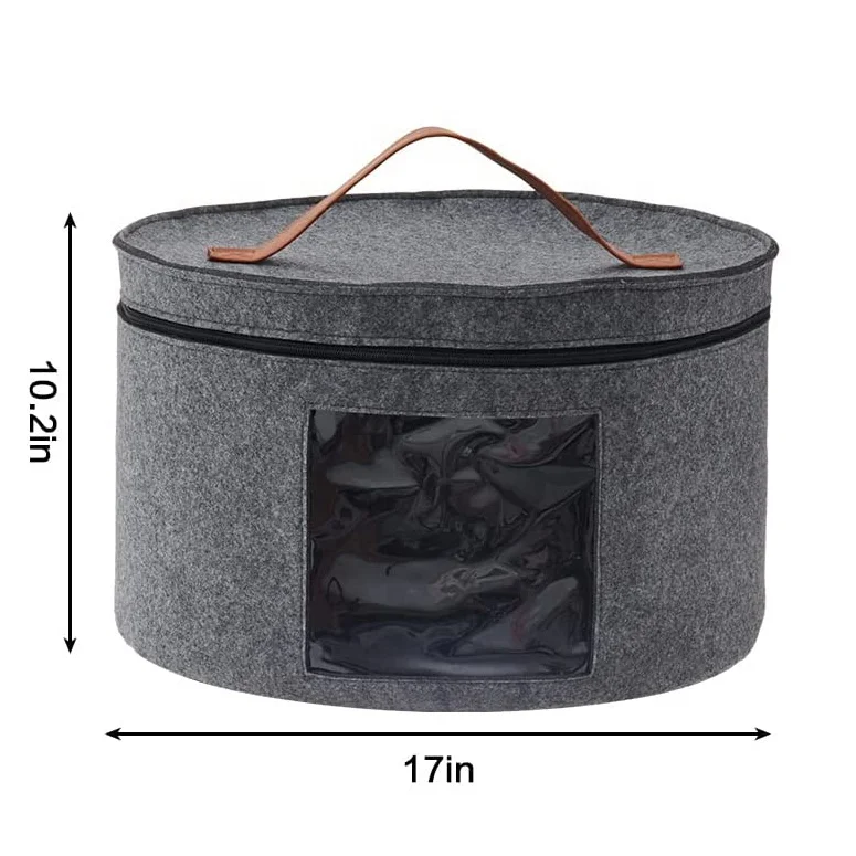 Foldable travel hat box storage organizer both side handle round felt hat storage box for women men