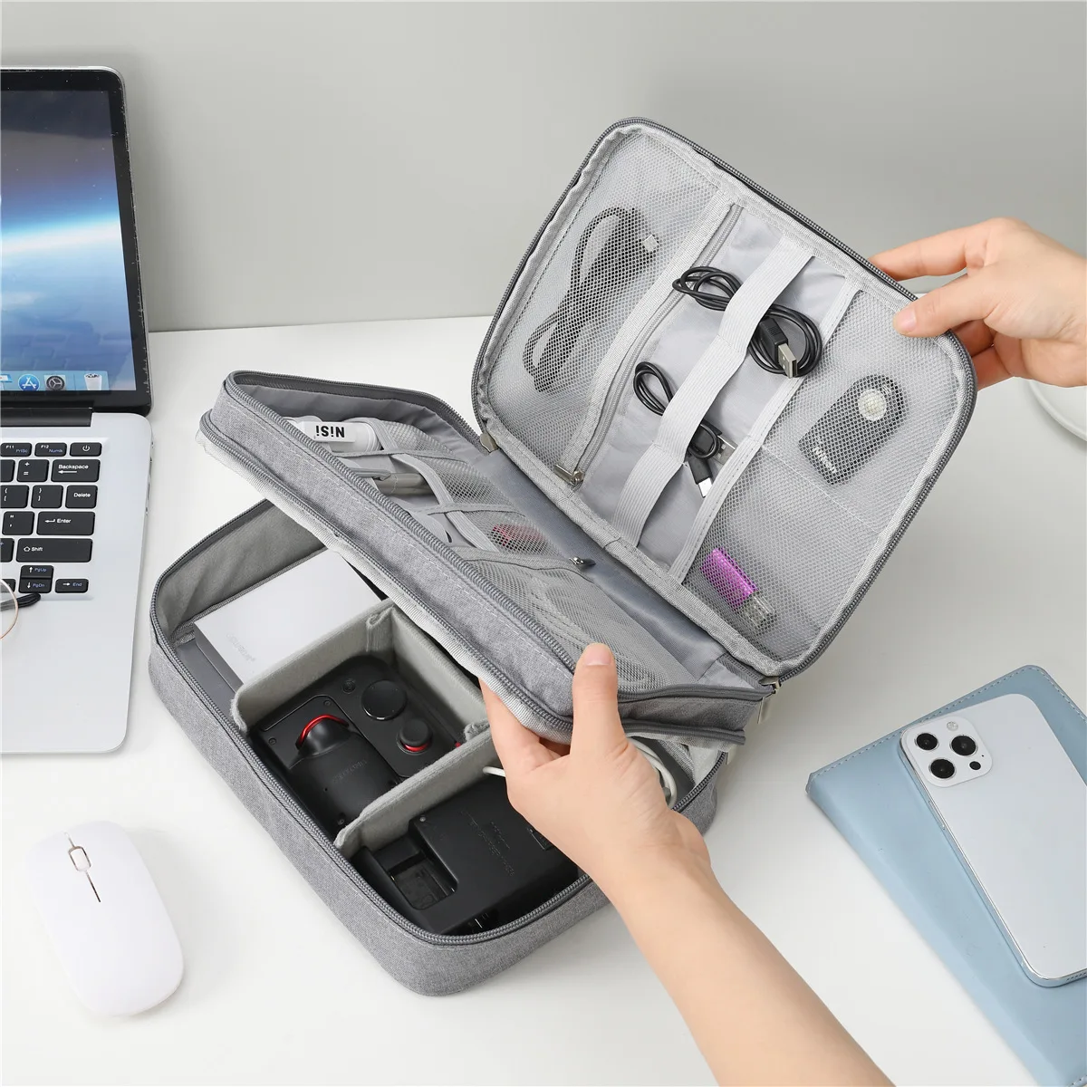 Three-Layer Digital 3C Power Plug Storage Case EVA Material for Headphone & Data Cable Special Purpose Travel Bags & Cases
