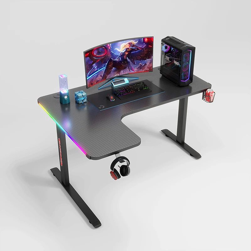 YZ New Modern Custom Portable Adjustable L Shape RGB LED Lights Computer PC Gamer Gaming Table Desk