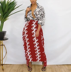 Fall Clothing Women Casual Color Block High Waist Tassel Pencil Long Maxi Skirts Mid-length Skirt