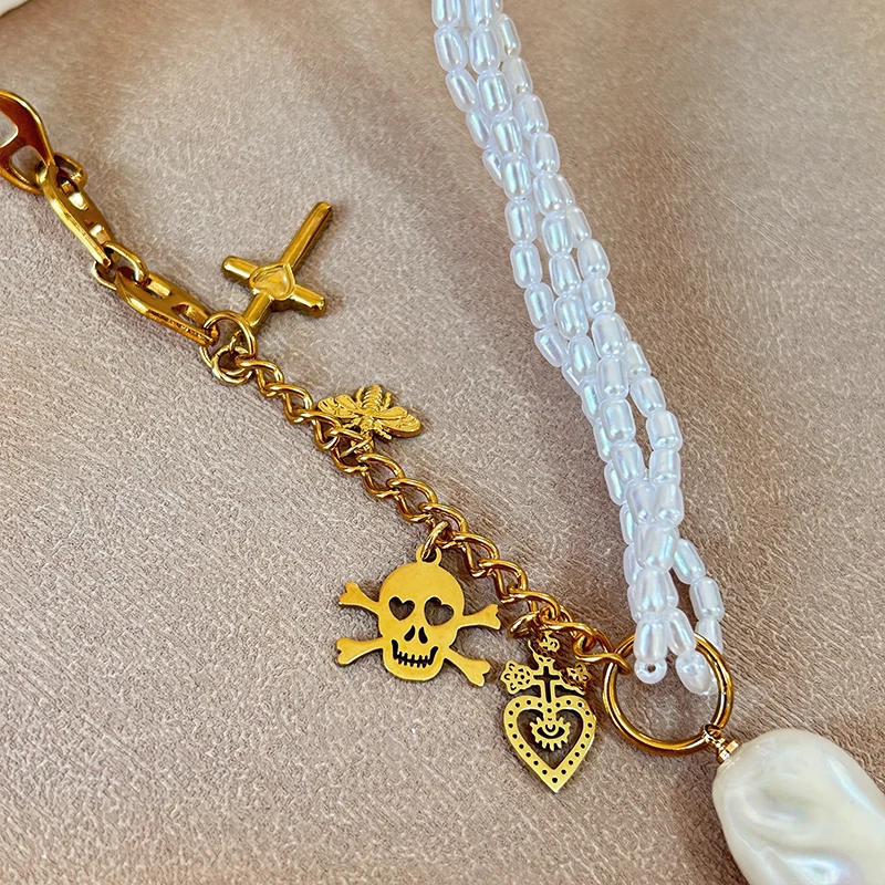 Регулируемое ожерелье из нержавеющей стали с бисером позолоченные цепочки сердечками и жемчугом для вечеринки пляжный подарок