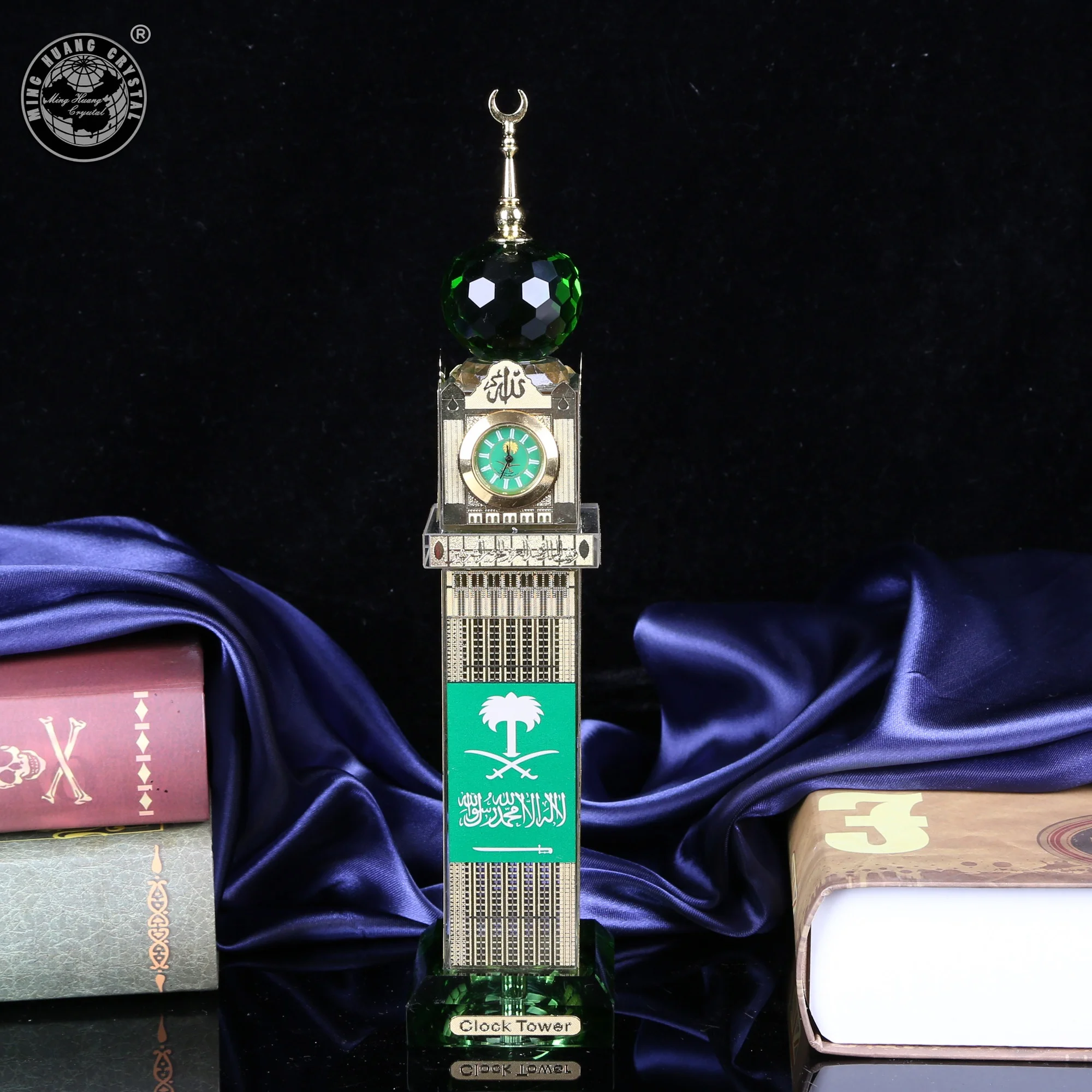Mh-g013 Crystal Makkah Mecca Clock Tower With Led Souvenir Crystal Religious Crafts